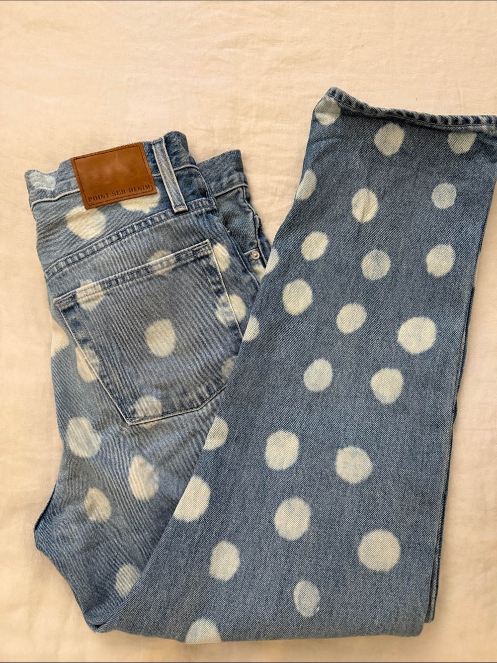 Point Sur for J. Crew Blue Denim Relaxed Leg Jeans with White Polka Dots size 27 - Picture 10 of 11